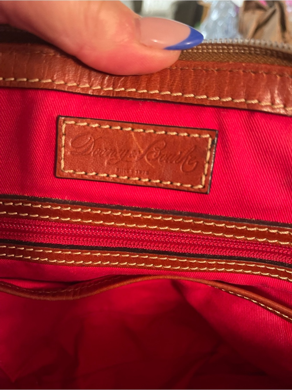 Dooney & Bourke Beige Satchel with Brown Trim and Lilac Flower Charm - Picture 14 of 15